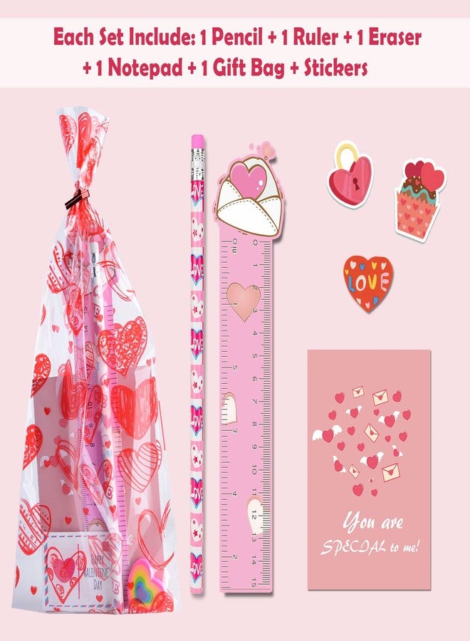 WOONOO 30 Pack Valentines Day Gifts for Kids Classroom Valentines Stationery Set - Valentine Pencils Notepads Rulers Erasers Valentines Treat Bags Party Favors for Kids - Image 4